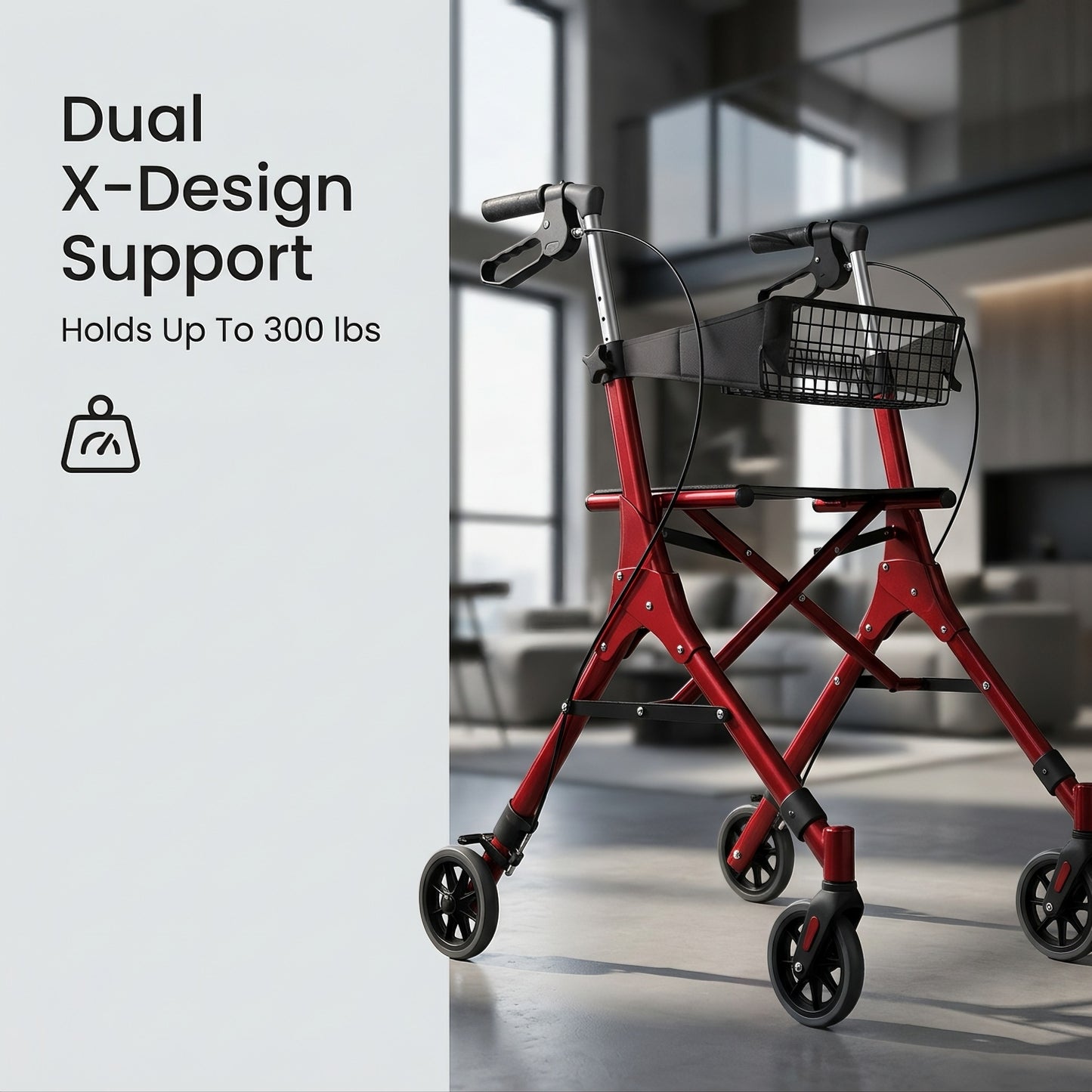 Ultra Lightweight Foldable Rollator for Adults – Z35 Walkers with Dual X-Design Supports 300 lbs Includes Carry Bag