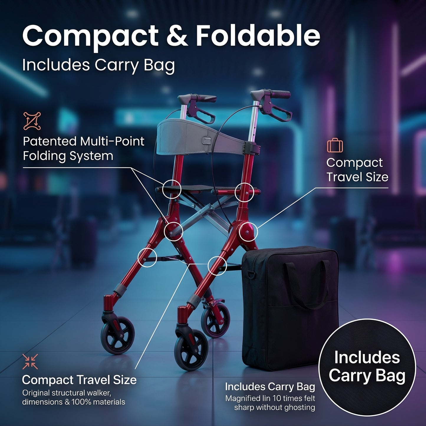 Ultra Lightweight Foldable Rollator for Adults – Z35 Walkers with Dual X-Design Supports 300 lbs Includes Carry Bag