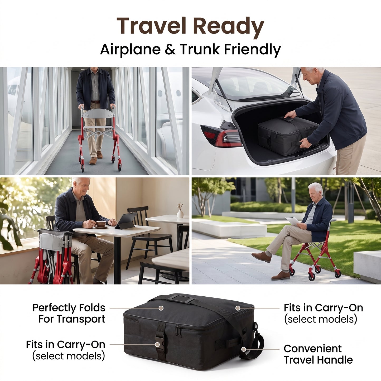 Ultra Lightweight Foldable Rollator for Adults – Z35 Walkers with Dual X-Design Supports 300 lbs Includes Carry Bag
