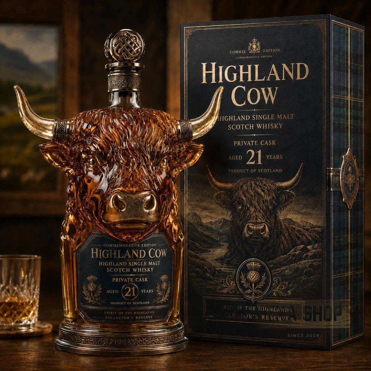 【Note: Gift box included.】Highland Cow Private Cask 21-Year-Old Scotch Whisky – Niutou Liquor-750ml/40% vol