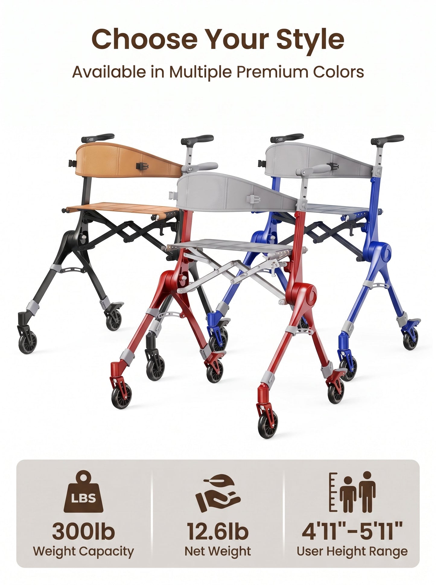 Ultra Lightweight Foldable Rollator for Adults – Z35 Walkers with Dual X-Design Supports 300 lbs Includes Carry Bag