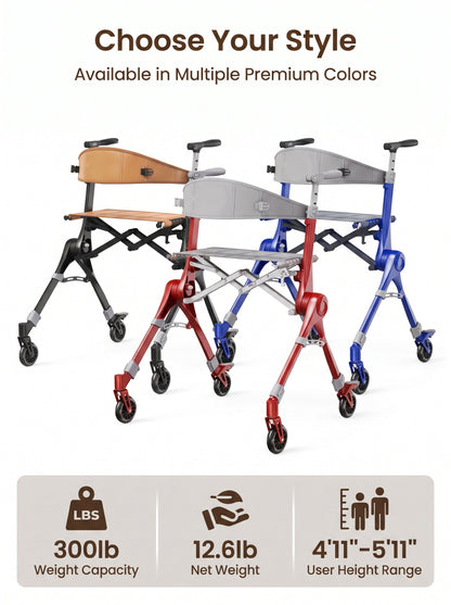 Ultra Lightweight Foldable Rollator for Adults – Z35 Walkers with Dual X-Design Supports 300 lbs Includes Carry Bag